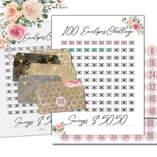 100 Envelopes Saving Challenge ($5050) - Forest Rose Creative