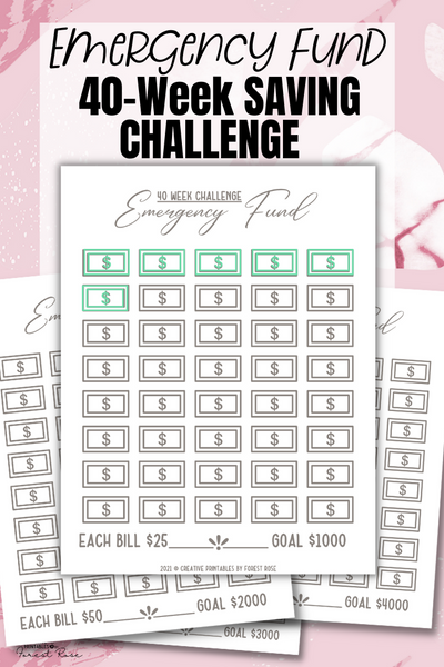 Emergency Fund Saving Challenge - 40-Week - Forest Rose Creative