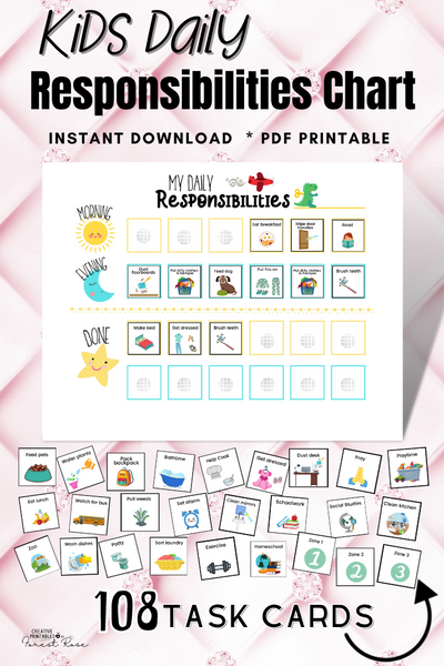 Kids Daily Responsibilities Chart - Forest Rose Creative