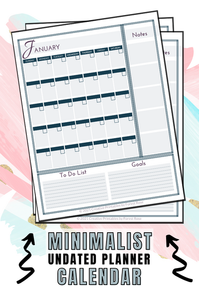 Single Page Undated Planner Calendar Sheets - 12 Months - Forest Rose Creative