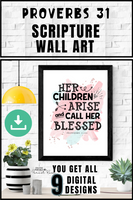 Proverbs 31 Christian Wall Art - Her Children Arise and Call Her Blessed - Forest Rose Creative