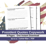 President Quotes - Copywork - Forest Rose Creative