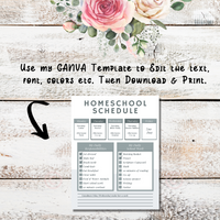 Printable Homeschool Schedule Template Editable in Canva