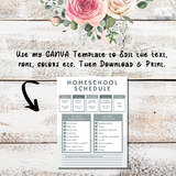 Printable Homeschool Schedule Template Editable in Canva