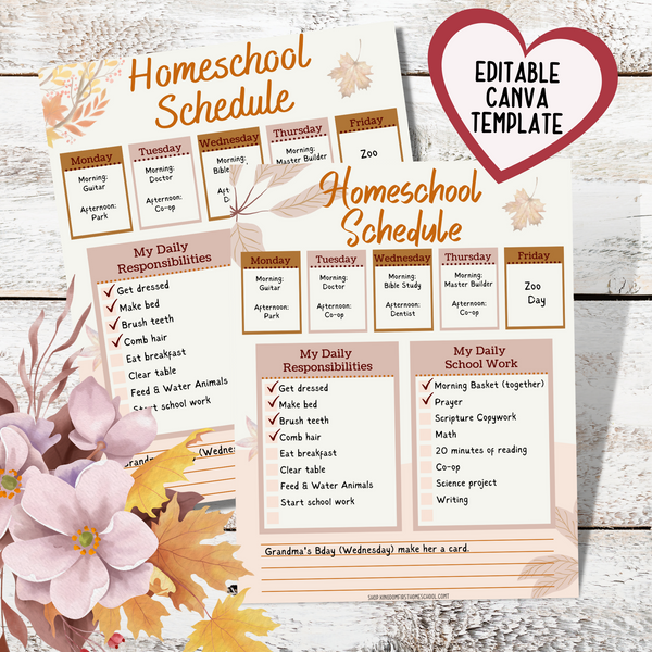 Printable Homeschool Schedule Template Editable in Canva